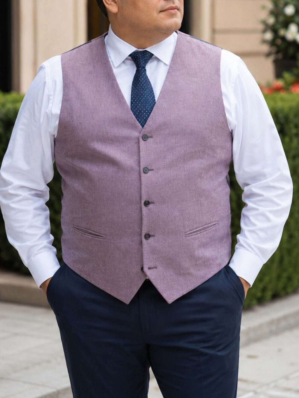 Reda Lavender Wool Blend Dress Vest Men's Classic 5-Button Waistcoat Tailored